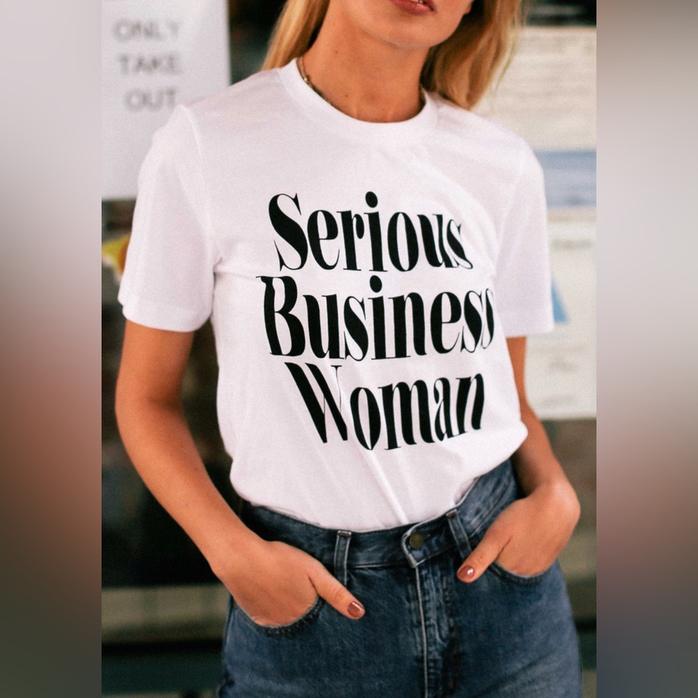 Serious business woman tee in white - Picture 3 of 5